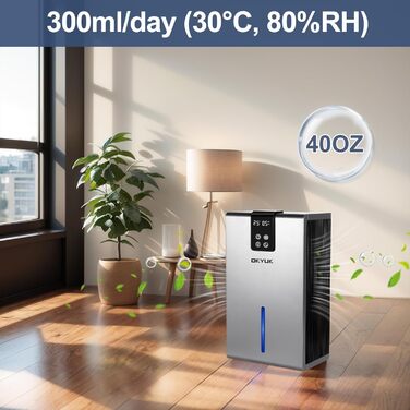 Електричний осушувач повітря 2800 мл з автоматичним вимкненням, LED-підсвітка, для дому, автодому, ванної, спальні, підвалу (сірий)