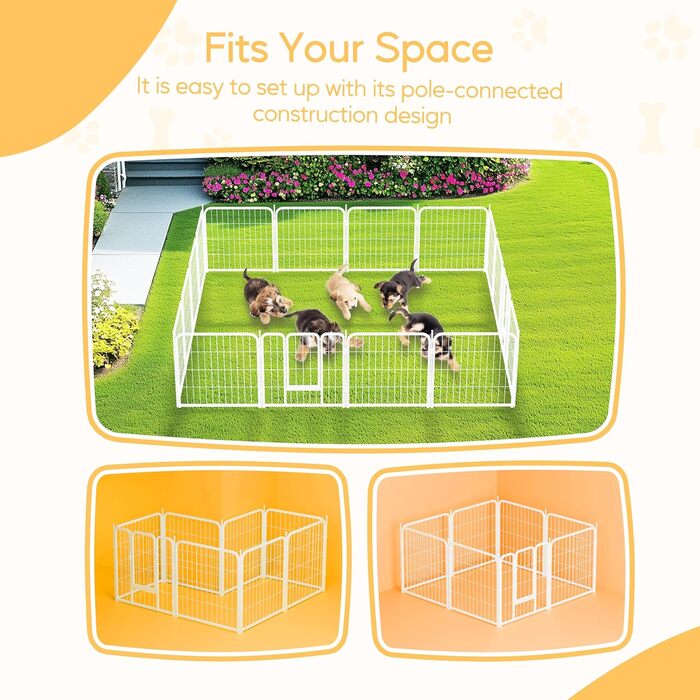 Вольєр для собак HealSmart, 61 см, 8 панелей, міцний метал, портативний, для дому та вулиці, кемпінг, двір, автодом, захисний забір, приватність, тераса, білий