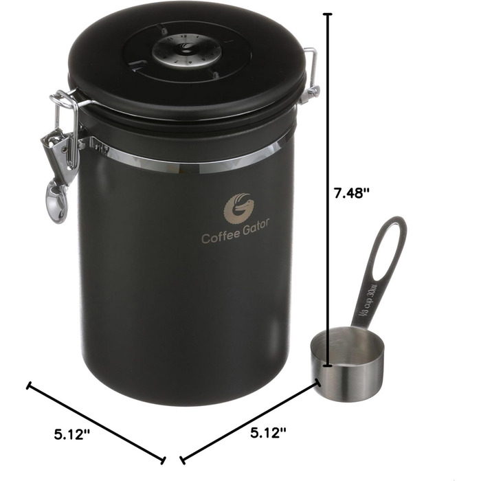 Кавова банка Coffee Gator з CO2 клапаном та дозатором, сірий колір, великий розмір