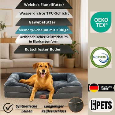 Ортопедичне ліжко для собак середніх та великих порід CORTESPETS® - зручне собаче ліжко з Memory Foam, водонепроникним покриттям та знімним чохлом. Розмір: 90 x 64 x 17 см