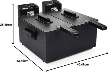 Princess 183028 Stainless Steel Double Deep Fryer in Black - 2 x 3 Liters (2 x 1800 Watts) with Oil Filter and Cold Zone Function, 6 Liters
