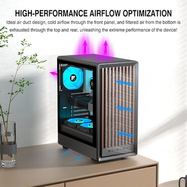 Корпус ПК FOIFKIN M1 з дерев'яною передньою панеллю з горіха, встановлений 4 PWM ARGB вентилятор, Mid-Tower для ігрового ПК, з Type-C, чорний (чорний, M1)