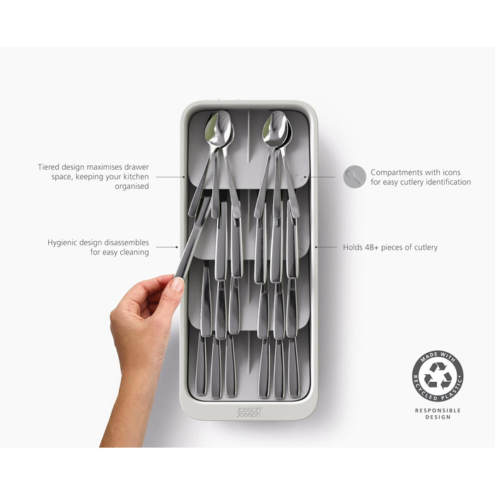 Органайзер для столових приборів Joseph Joseph DrawerStore з ніжницями, розширюваний, з переробленого пластику (великий)