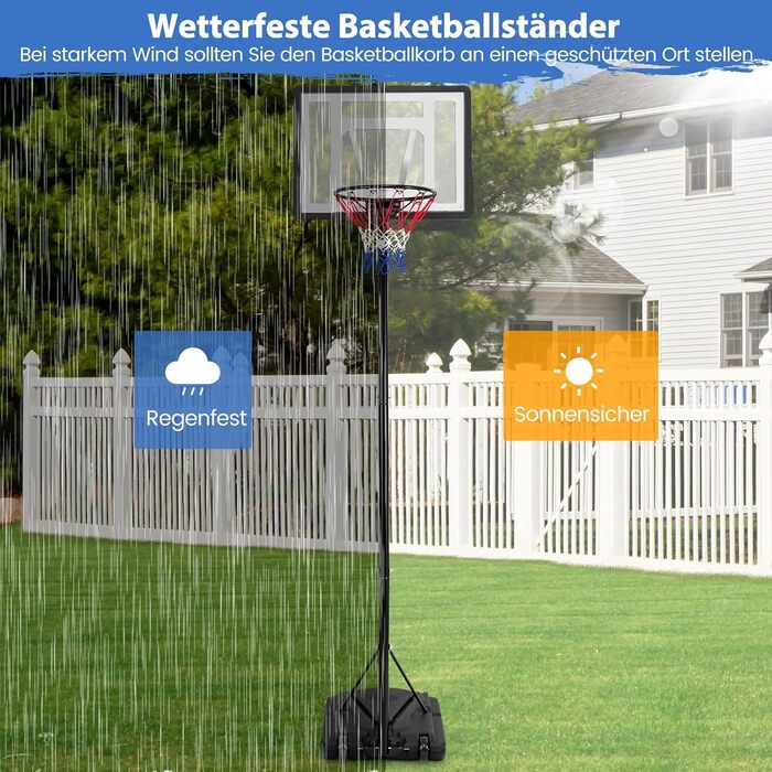 COSTWAY Adjustable Height Basketball Stand - Outdoor Basketball Hoop with Stand & Wheels - Mobile Basketball System with Ball Storage - for Kids & Adults (172-305cm)