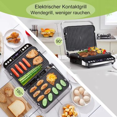 Contact Grill, Sandwich Maker, Waffle Iron 180° Double-Sided Optigrill Indoor Electric Grill | 6 automatic programs | Intuitive sensor | Touch display, 2000 W, Grill with 4 removable plates (BCG02D)
