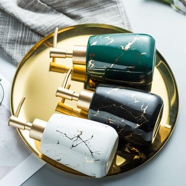 Керамічний дозатор для мила FülleMore, 350 мл, наповнюваний, золото, мармур, для кухні та ванної кімнати