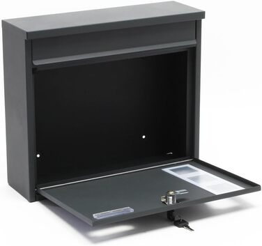 Поштова скринька Wiltec V12 антрацит 360x115x320 мм, настінна, з замком, оглядовим вікном та табличкою для імені, сталь оцинкована