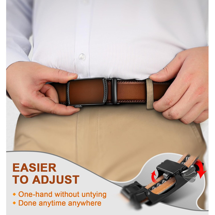 Чоловічий ремінь KEMISANT 2 шт. з автоматичною застібкою, шкіряний, регульований, 35 мм, з подарунковою коробкою