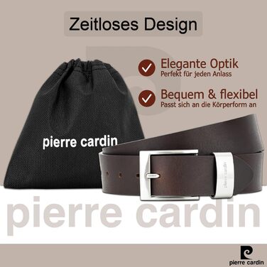 Чоловічий шкіряний ремінь Pierre Cardin, 40 мм, повноецінна шкіра, темно-коричневий, розмір 130