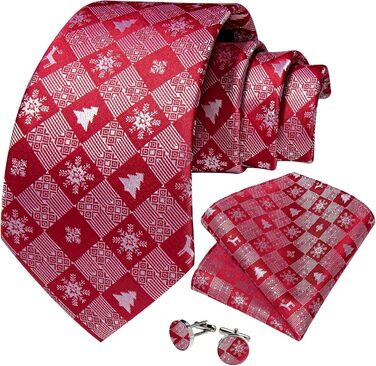 Набір краватки на Різдво для чоловіків DiBanGu: краватка, нагрудна хустинка та краваткові застібки (червоно-білий сніжинка)