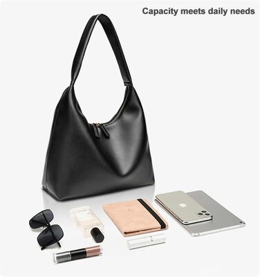 Сумка жіноча Hobo Bag з м'якої PU шкіри чорного кольору, велика сумка-тоут на плече для офісу та подорожей, вінтажний стиль