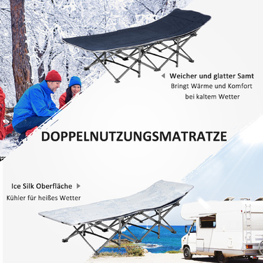 Outsunny Folding Camping Bed, Folding Field Bed, with Pillow, Side Pocket, Mattress, Guest Bed, Supports up to 150 kg, Travel, Outdoor, Oxford, Dark Blue, 188 x 64.5 x 53 cm | Aosom