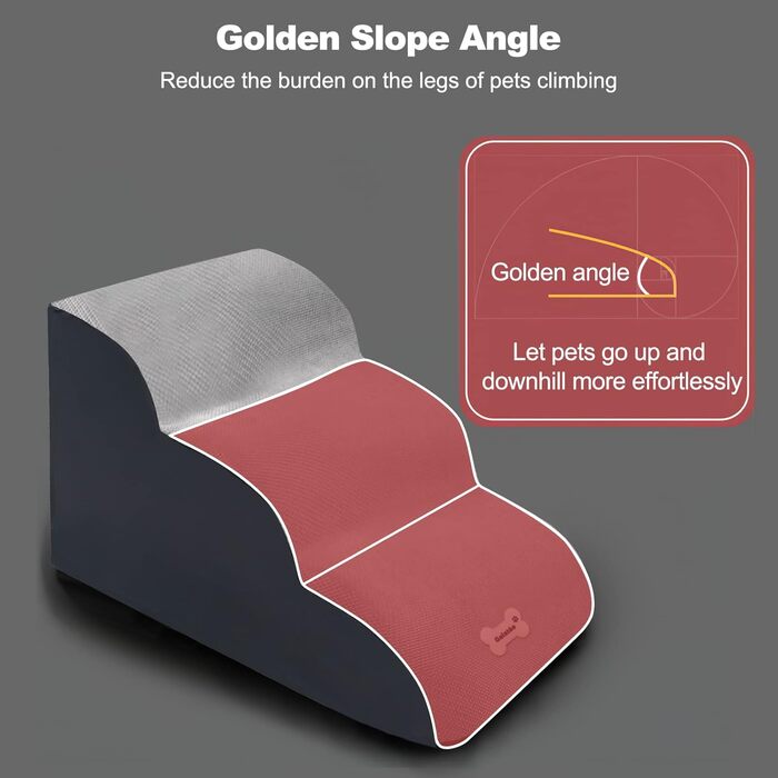 Сходинки для тварин Galatée: 3-ступеневі сходи з щільного пінополіуретану, знімний чохол на блискавці, для собак та інших домашніх тварин (Світло-коричневий)