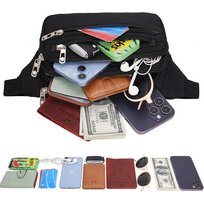 Чоловіча/жіноча поясна сумка на пояс, унісекс, 60 см, для подорожей, активного відпочинку, собак, чорна