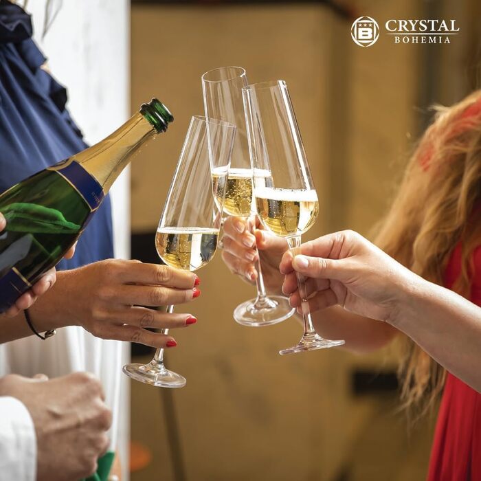 Кришталеві келихи Crystal Bohemia - набір 6 шт, 200 мл, для шампанського та просекко, миє в посудомийній машині, елегантні, стійкі до подряпин