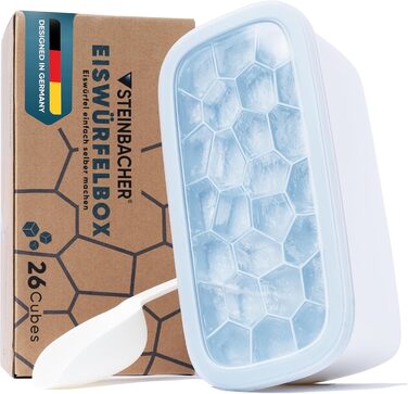STEINBACHER® Premium Ice Cube Box | Large Ice Cube Container + Silicone Ice Cube Tray in Tested Food Grade Quality (Set) BPA-Free & Dishwasher Safe - Perfect for Drinks & Baby Food (Arctic Blue)