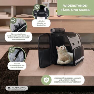 Рюкзак-переноска для котів та собак Mobiclinic® Pets, складаний, з вентиляцією, кишенями для їжі та аксесуарами, регульований, 37x29x37x5 см