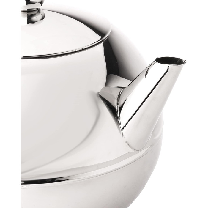 Bredemeijer round, pot-bellied, double-walled stainless steel teapot, 1.2 liters with chrome-colored handle