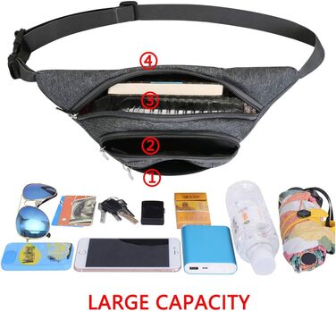 Водонепроникна поясна сумка на пояс для жінок та чоловіків, 3 кишені на блискавці, для піших прогулянок, відпочинку на природі, спорту, подорожей, гаманець (Сірий)