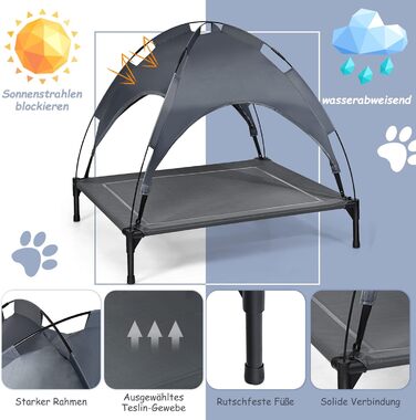 Підвищене ліжко для собак GYMAX знімним тентом, вологостійке та дихаюче, 90x81x86 см