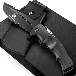Складаний ніж Wolfgangs UNDIQUE з 440C сталі, з чохлом із шкіри, одноручне відкриття, тактичний ніж для виживання, полювання та бушкрафту, чорний