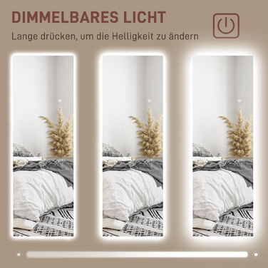 HOMCOM Full Length Mirror 40 x 120 cm Standing Mirror with LED Lights, Wall Mirror with Touch Control, Frameless Floor Mirror, for Bedroom, Living Room | Aosom