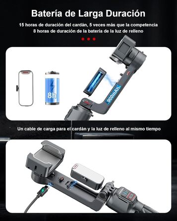 Штатив-стабілізатор KOSCHEAL A10 для смартфонів з підсвічуванням та пультом ДУ, 360° оберт, для iPhone та Android, для зйомки Vlogs та TikTok - Чорний