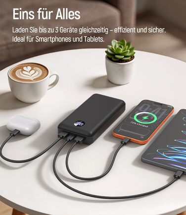 Power Bank 26800mAh 22.5W з 3 портами (USB-C PD 3.0, QC 3.0, USB-A) – Зовнішній акумулятор для iPhone, Samsung, iPad, компактний, авіаперевезення