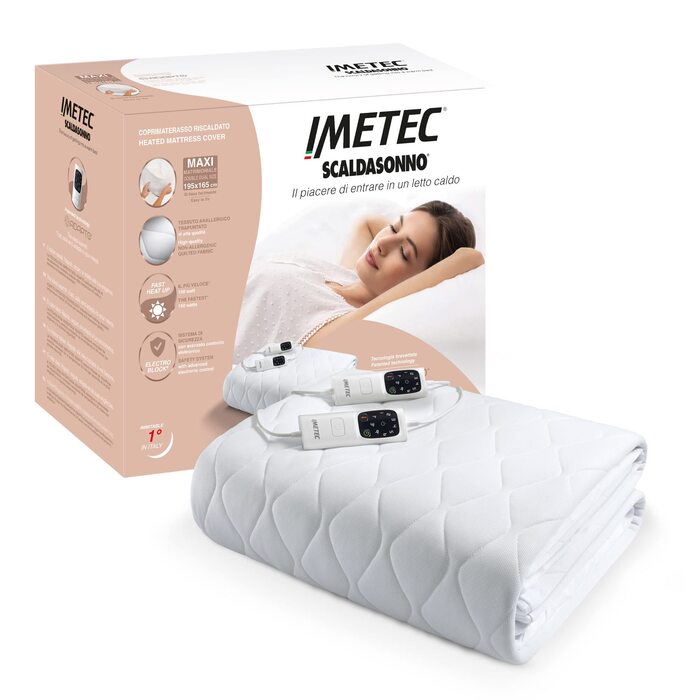 Іметек Scaldasonno Adapto, електрична ковдра для односпального ліжка, 195x90 см, низьке енергоспоживання, швидкий нагрів, індивідуальна температура, гіпоалергенна стегана тканина