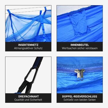 Гамак для кемпінгу MSports Premium Ultraleicht з москітною сіткою | 250 кг, дихаючий, кобальтово-синій