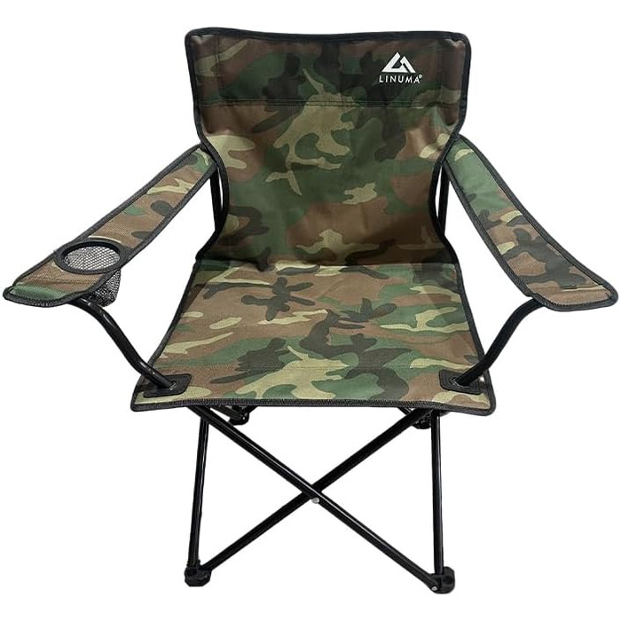 Складний стілець Linuma® для риболовлі та відпочинку на природі: рибальський стілець, кемпінговий стілець, садова та туристична мебель з підстаканником та сумкою (1, камуфляж)
