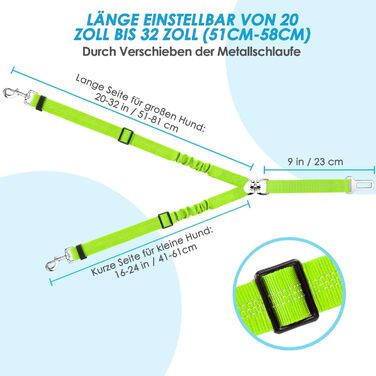 Ремінь безпеки для собак SlowTon у машину, 2 в 1, еластичний, регульований, світловідбиваючий, для подорожей та прогулянок (1 маленький + 1 середній, Limone)