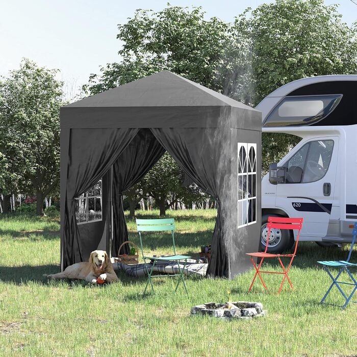 Outsunny 2x2m (6.5x6.5ft) Waterproof Pavilion, Pop-up Folding Canopy with 4 Side Walls, Drainage Holes in Windows, Foldable Party Tent UV 30+, Garden Tent with Carry Bag, Garden Pavilion for Patio, White (Black)