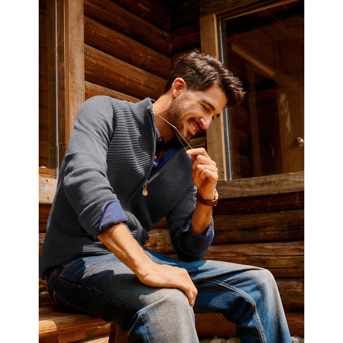 Кардиган чоловічий PJ PAUL JONES з блискавкою та стійким коміром, грубий трикотаж, XL, темно-сірий