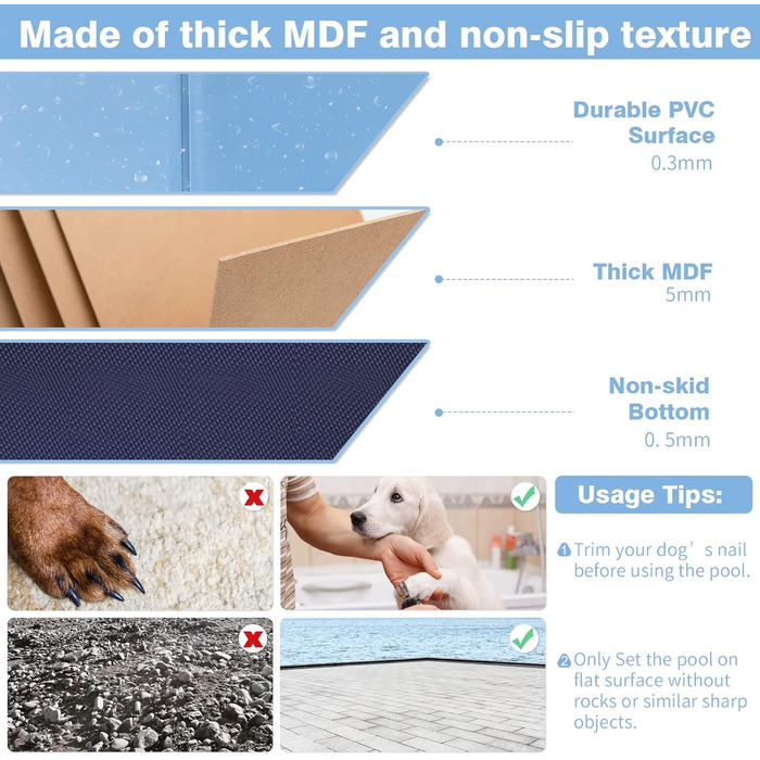 Басейн для собак DEWEL, складаний, 80x30 см, блакитний, з ручкою та щіткою для догляду