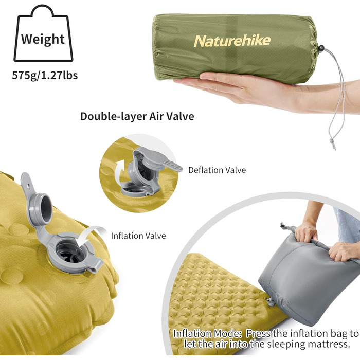 Naturehike килимок для кемпінгу Thermal 3.5R - ультралегкий, 4-сезонний (-6℃), самонадувний з надувною сумкою, високий R-значення, для зими, військовий зелений, прямокутний, XL