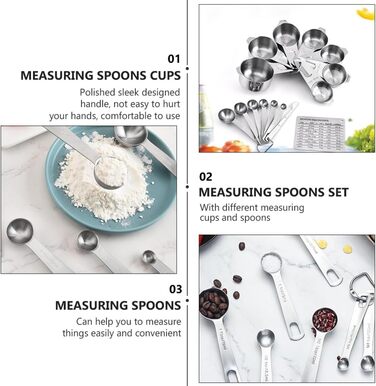 Ciieeo 15St Messlöffel Umrechnungstabelle messbecher set measuring cups set Baking set with measuring cups Kitchen helper Utensils Portable rice spoon Portable kitchen appliances Stainless Steel Silver
