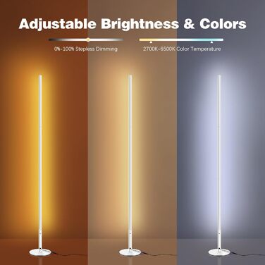 LED-лампа Fortand кутова, WiFi, RGBCW, диммування, для вітальні/спальні, з пультом, сумісна з Alexa/Google Home, 155 см (кругла база)