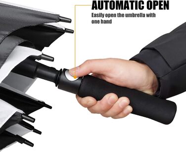 Стійкий до вітру парасолька-тростина XL/XXL, автоматичний, з подвійним вентиляційним отвором - високоякісний парасолька для жінок та чоловіків, ідеальний як гольф-парасолька (чорний/білий, 62 дюйми/157 см)