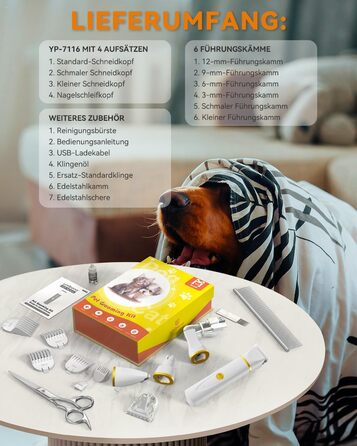 Машинка для стрижки собак і котів Leise, акумуляторна, 7000 об/хв, 4 насадки для догляду за лапами, очима, вухами, обличчям та тілом