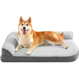 Orthopedic Dog Bed for Large Dogs - 106.6x76x16.5cm Dog Sofa with Egg-Shaped Foam and Waterproof Inner Liner, Cozy Washable Dog Couch Bed, Grey (L 91 x W 69 x H 17 cm)