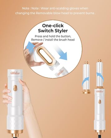 UKLISS Airstyler 6 в 1: Фен, плойка, щітка для волосся, автоматична завивка. Білий
