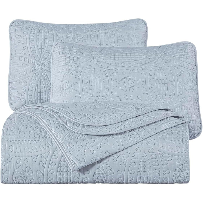 Комплект покривал Chezmoi Collection Austin (3 шт.) Oversized, блакитно-зелений, Queen, срібний