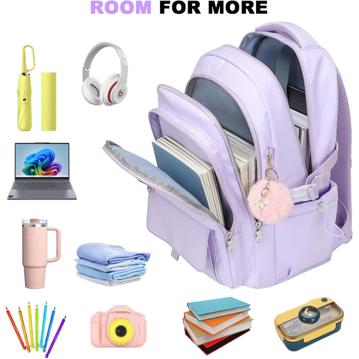 Шкільний рюкзак для підлітків, дівчаток, 3-в-1 (рюкзак, ланчбокс, пенал) Violett, 15.6