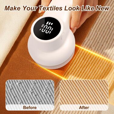 Електричний видалення ворсу ELZO - портативний, бездротовий, з LED-дисплеєм, 3 швидкості, 2 змінні насадки, для одягу, ковдр, білий