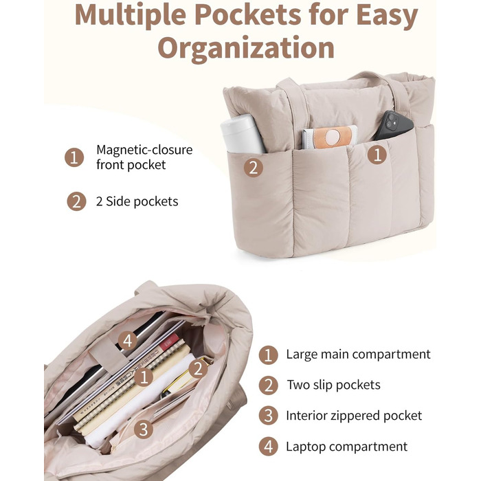 Сумка жіноча Narwey шопер велика, легка для роботи, школи, плеча, сумка для вчительки, Tote Bag з багатьма кишенями (Хакі)