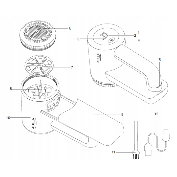 Акумуляторна машинка для видалення ковтунців ADLER з LCD-дисплеєм, 5 Вт