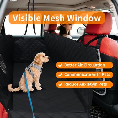 Захист для заднього сидіння автомобіля для собак, водовідштовхувальний, неслизький, з боковинами та віконцем, 137 x 147 см