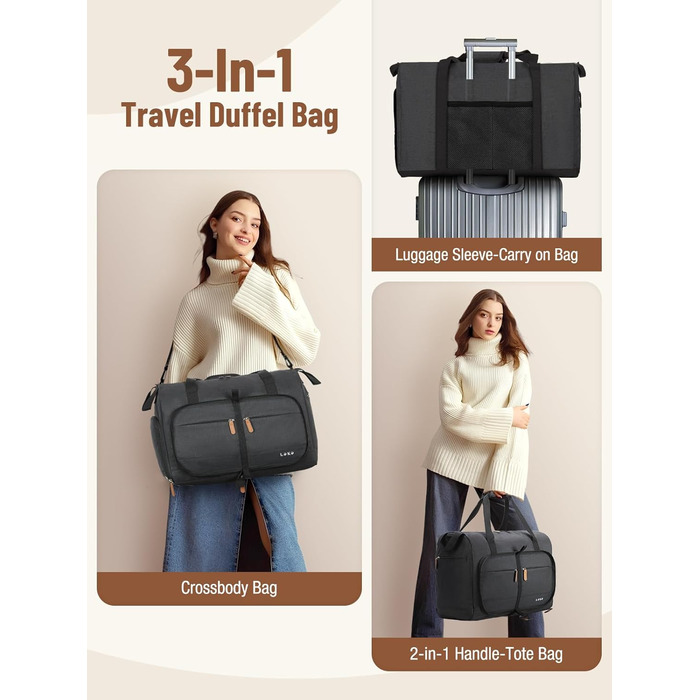 Чорна дорожня сумка Lekesky 30L: Easyjet, Weekender, спортивна, з відділенням для взуття, водонепроникна