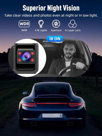Автомобільний відеореєстратор 3-в-1 (передній, внутрішній та задній), 4K+1080P+1080P, 5GHz WiFi, IPS екран 3.16